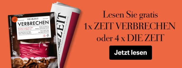 Grafik mit einer Ausgabe von DIE ZEIT und dem Magazin ZEIT Verbrechen links. Rechts steht ein Claim zum Abo.