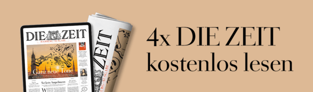 DIE ZEIT Hamburg auf Ipad und als Zeitung sind zu sehen. Daneben steht "4x DIE ZEIT kostenlos testen"