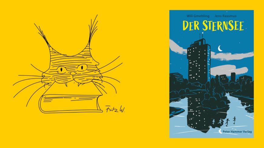 LUCHS-Logo und Cover des Buches "Der Sternsee" auf gelbem Untergrund